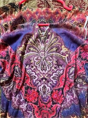 Paisley Boho Henley Tunic in Purple and Pink